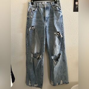 Bershka ripped wide leg jeans